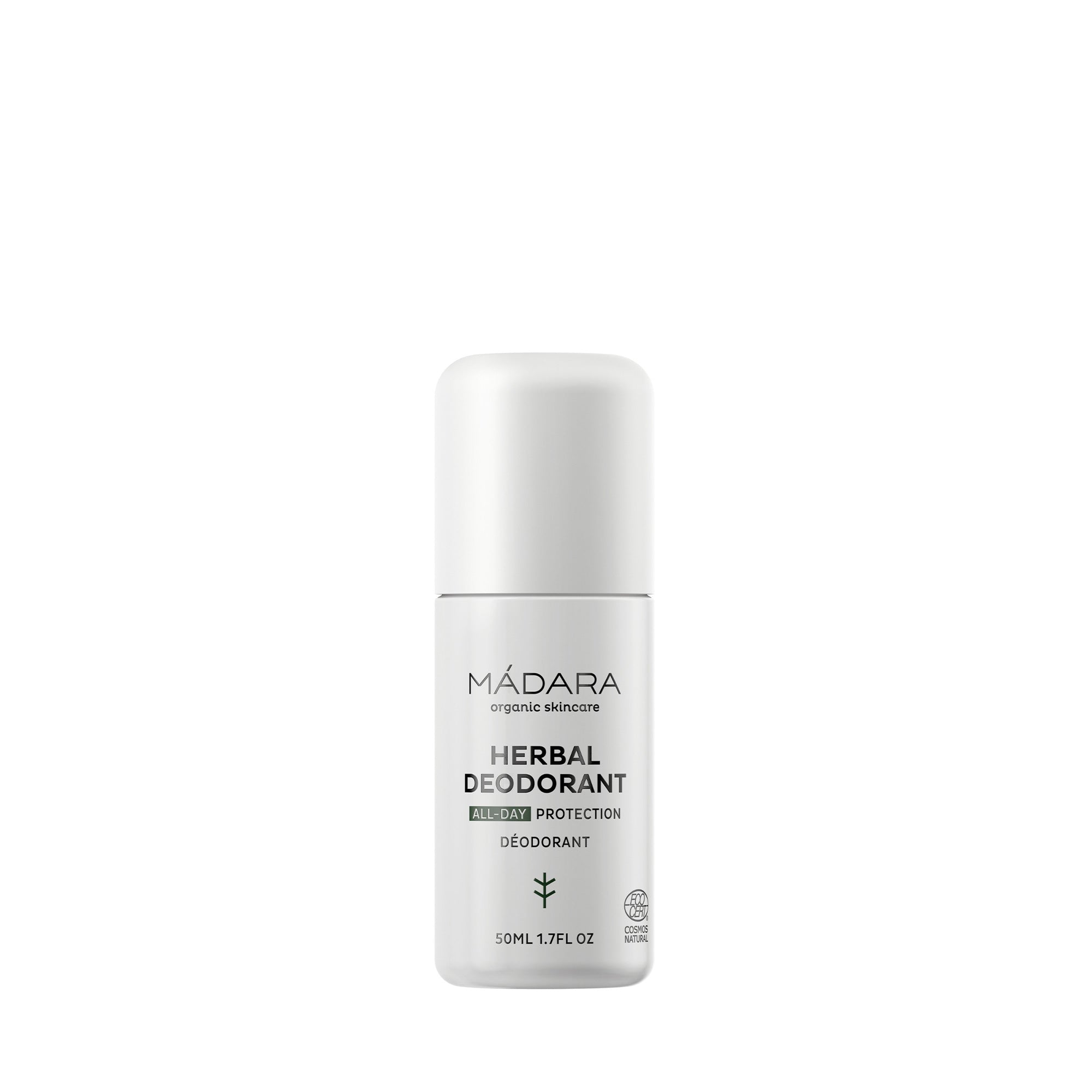 Mádara Herbal Deodorant bitkisel deodorant beyaz zemin üzerinde ürün ambalajı | Clean Studio